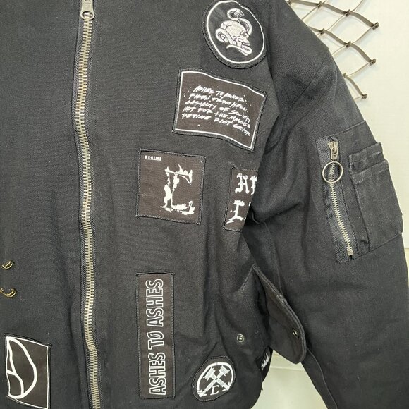 CIVIL REGIME CLOTHING Mens Reversible Patch Jacket Black Bomber/Flight Men s/XXL - Picture 2 of 16